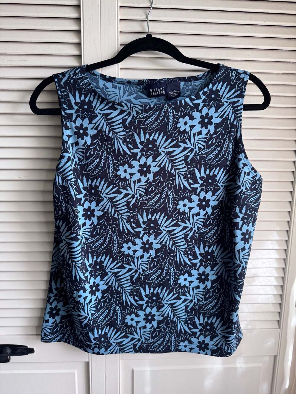 Hilliard & Hanson Blue Tropical Floral Sleeveless Tank Top Size Large